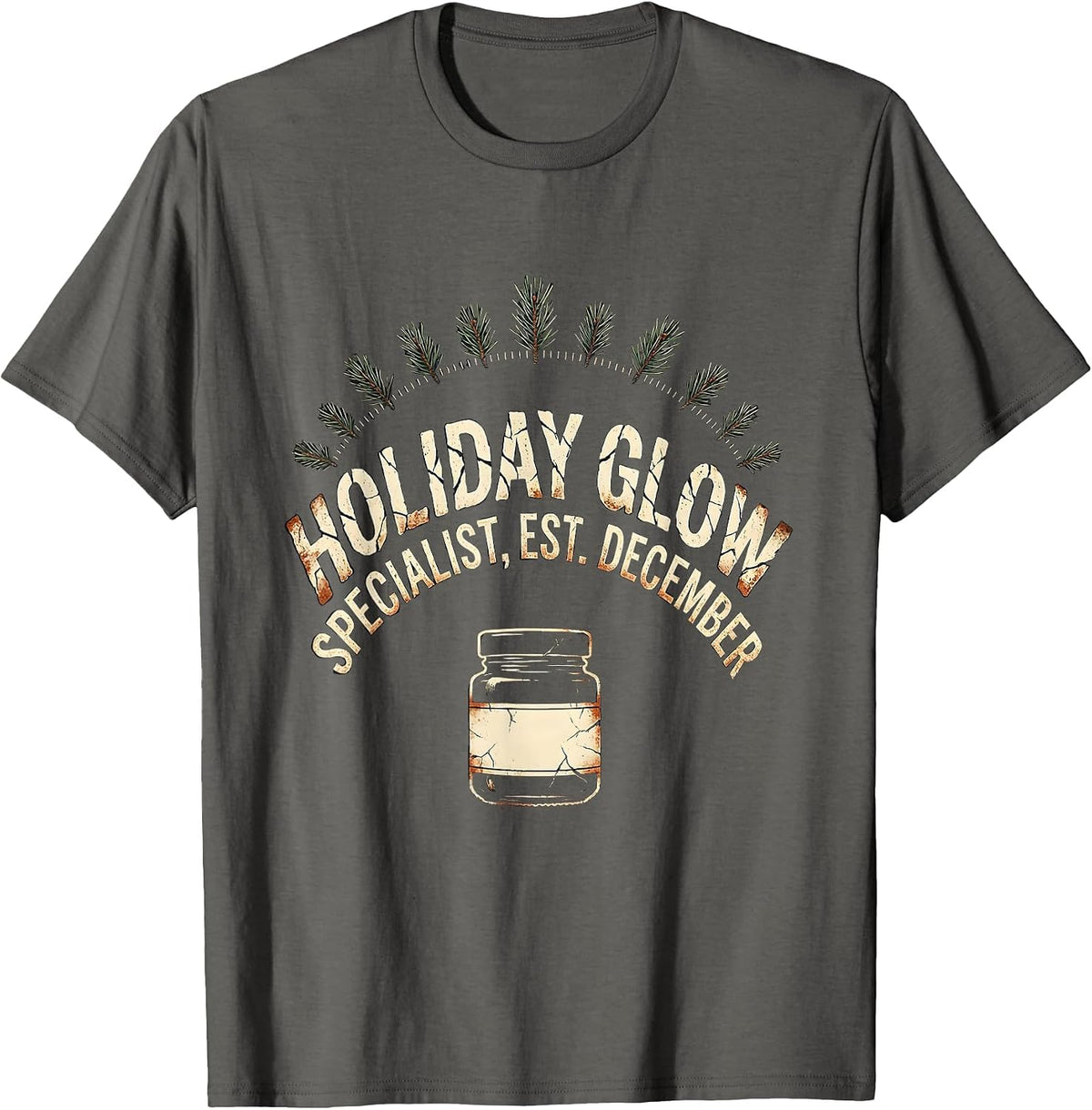 Men's Holiday Glow Specialist Est December Distressed Skincare T-Shirt - Asphalt Grey