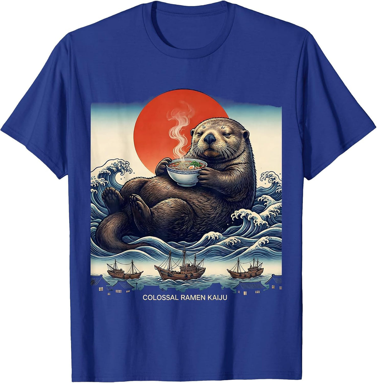 Men's Colossal Ramen Kaiju Ukiyo-e Japanese Pop Culture Streetwear T-Shirt - Royal Blue