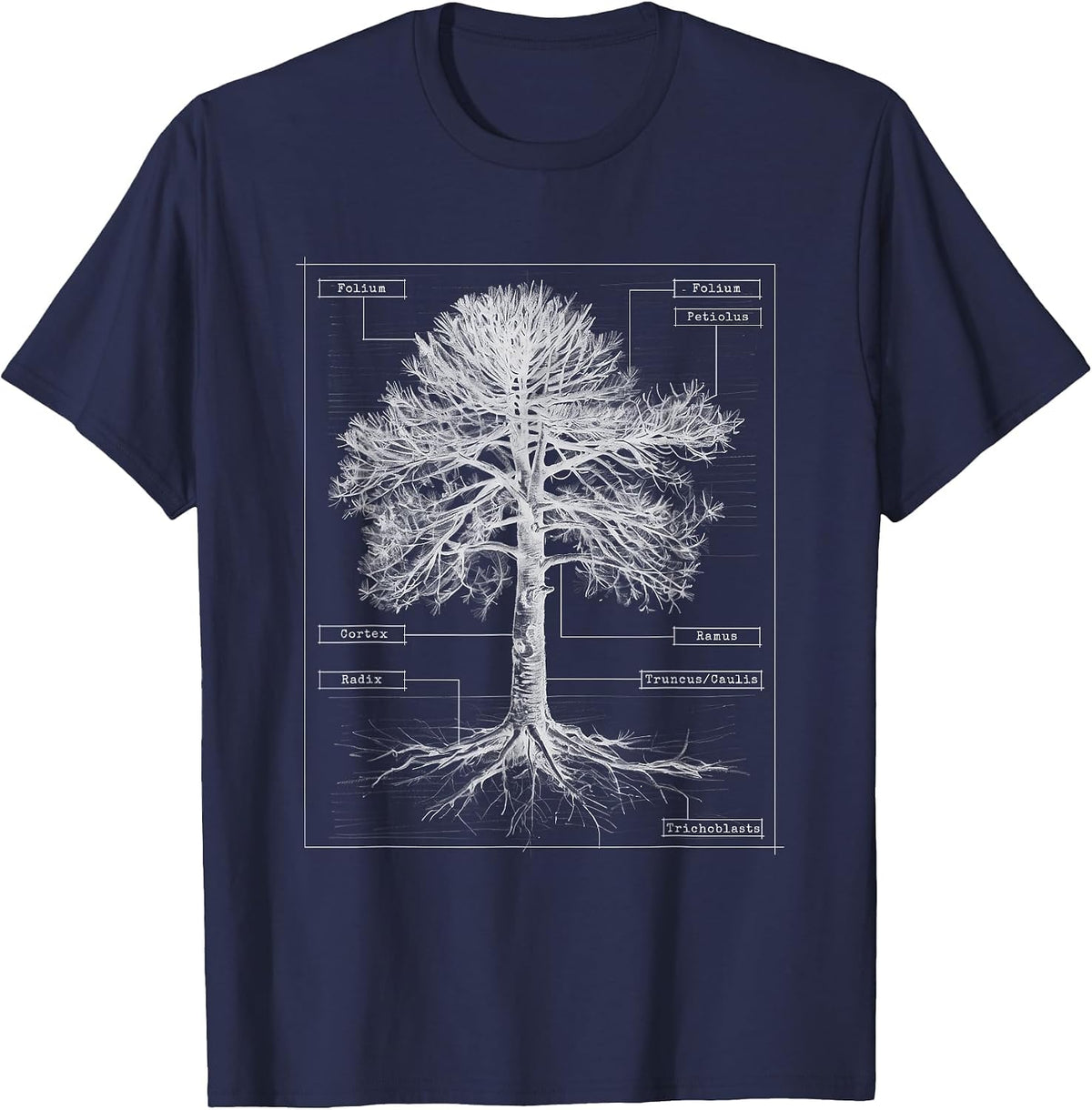 Tree Anatomy Biologist Educational Nature Science Tree Lover T-Shirt - Navy Blue