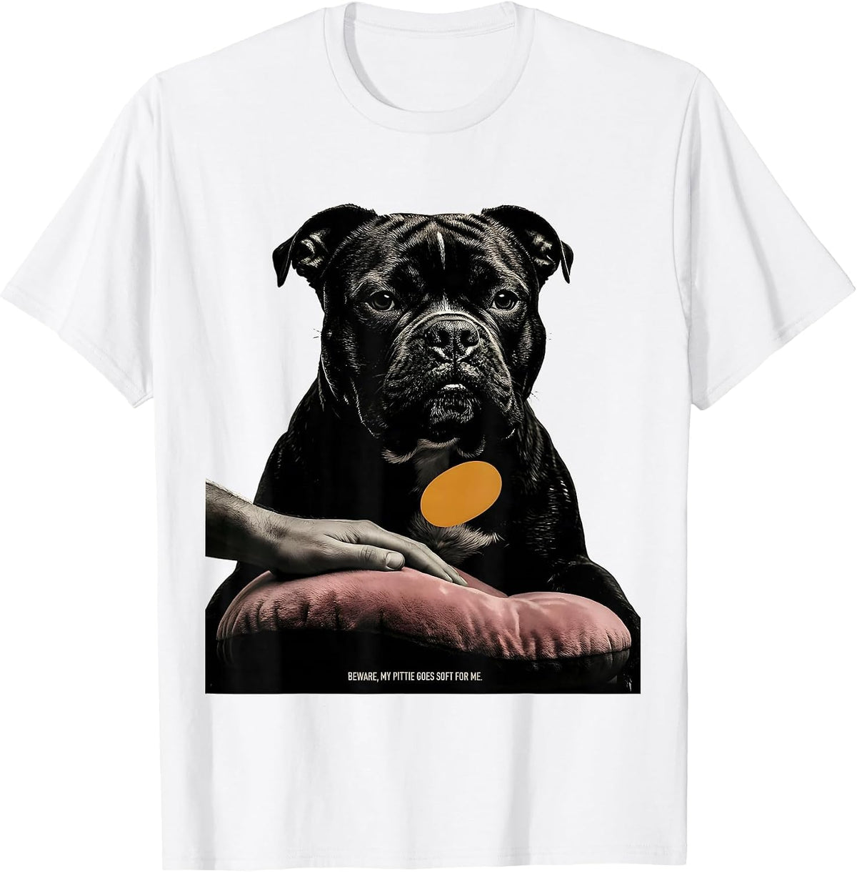 Men's Beware, My Pittie Goes Soft For Me Funny Pitbull Dog Mom T-Shirt - White