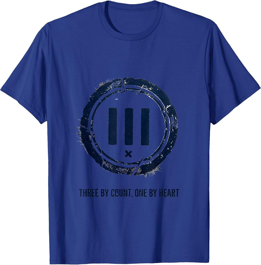Three By Count One By Heart Down Syndrome Awareness Support T-Shirt - Royal Blue