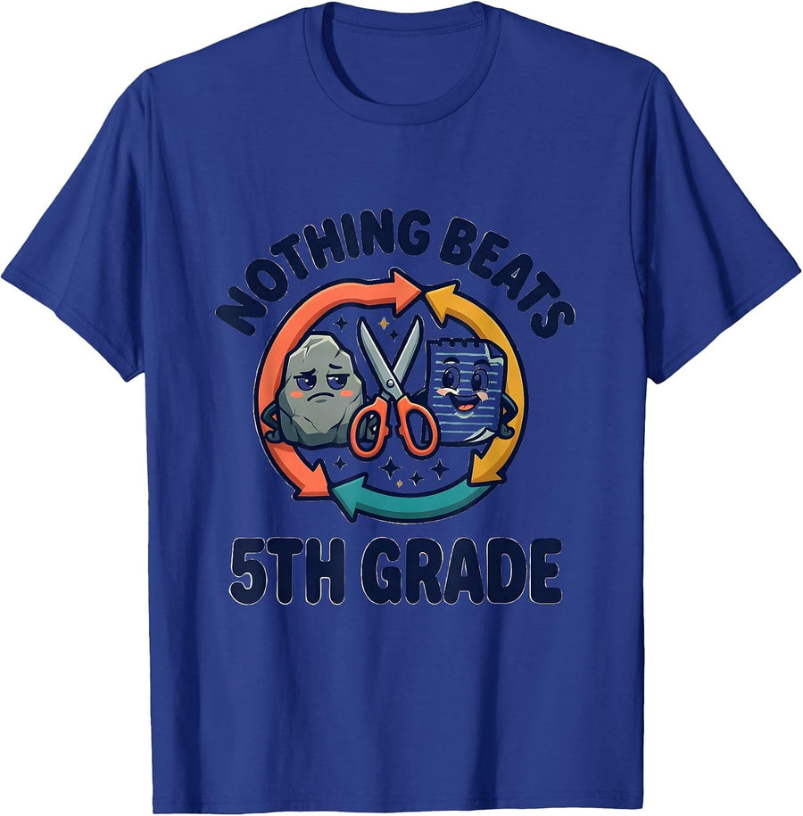 Nothing Beats 5th Grade Back to School Rock Paper Scissors T-Shirt - Royal Blue