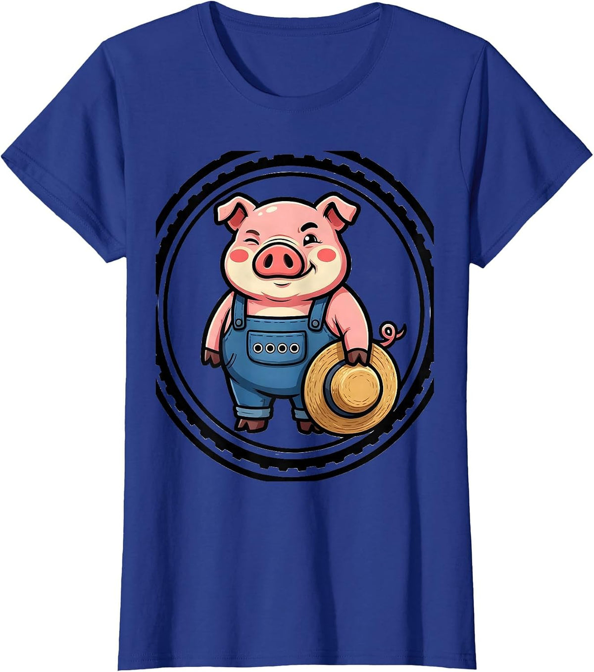 Women's Bouncy Pig Cartoon Pig Lover Halloween Novelty T-Shirt - Royal Blue