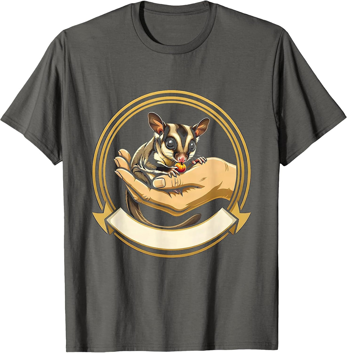 Sugar Glider Pocket Pet Lover Humor Emblem T-Shirt - Asphalt Grey