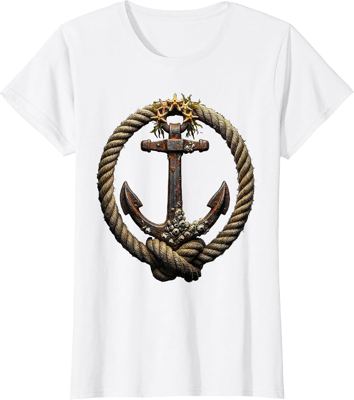 Salty Barnacle Anchor Nautical Graphic Tee T-Shirt - White