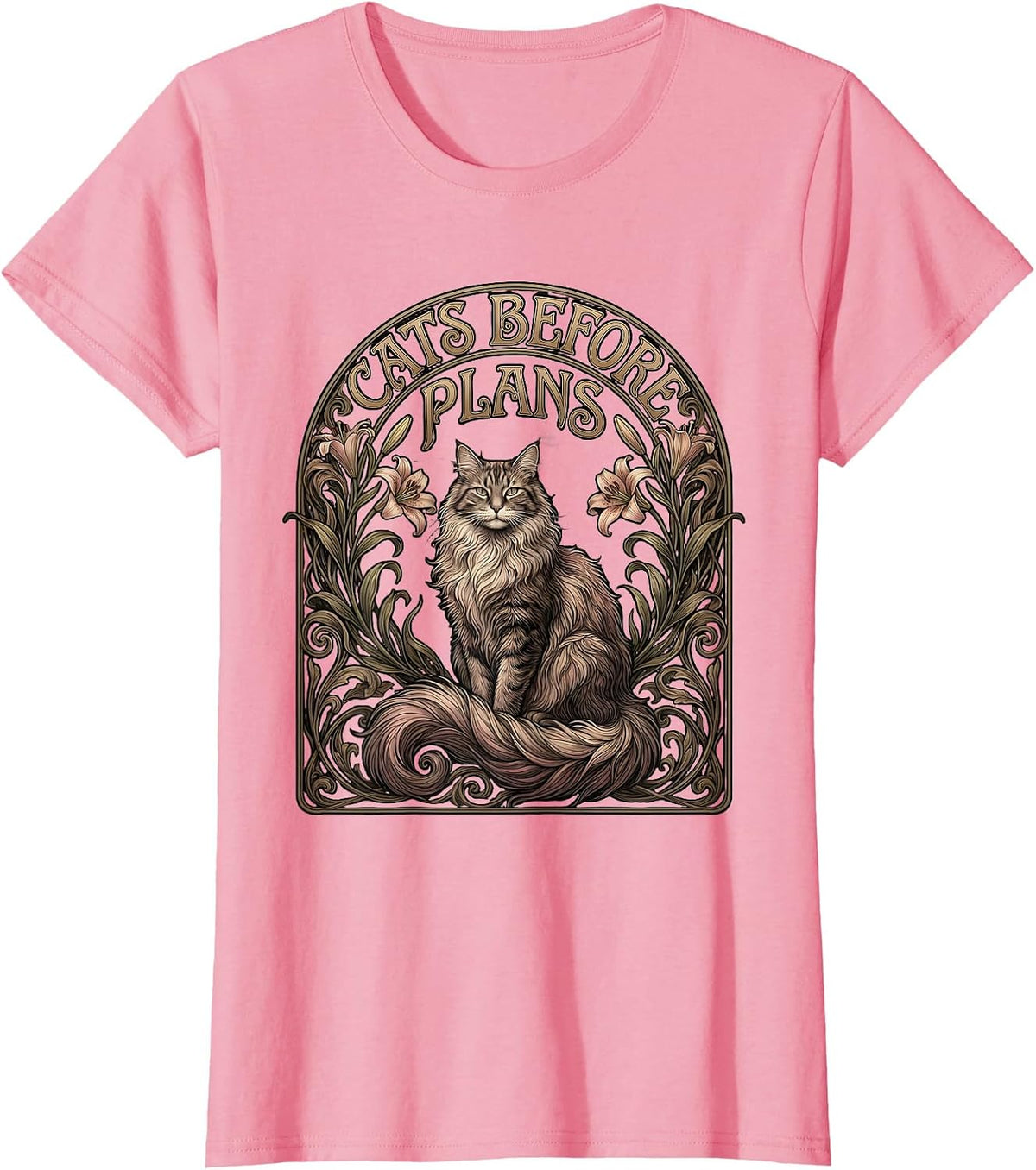 Women's Cats Before Plans Funny Cat Lover Design T-Shirt - Pink