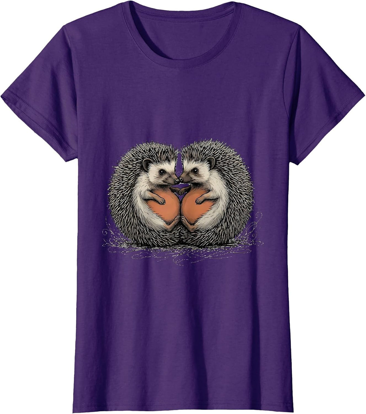 Women's Cute Hedgehogs Hand-Sketched Animal Lover Humor T-Shirt - Purple