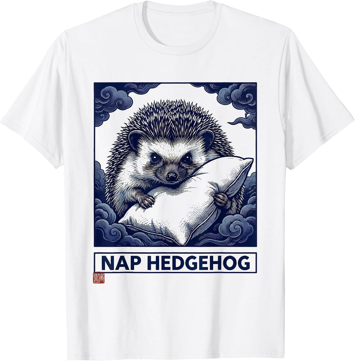 Men's Nap Hedgehog Ukiyo-e Japanese Pop Culture Animal Mashup T-Shirt - White