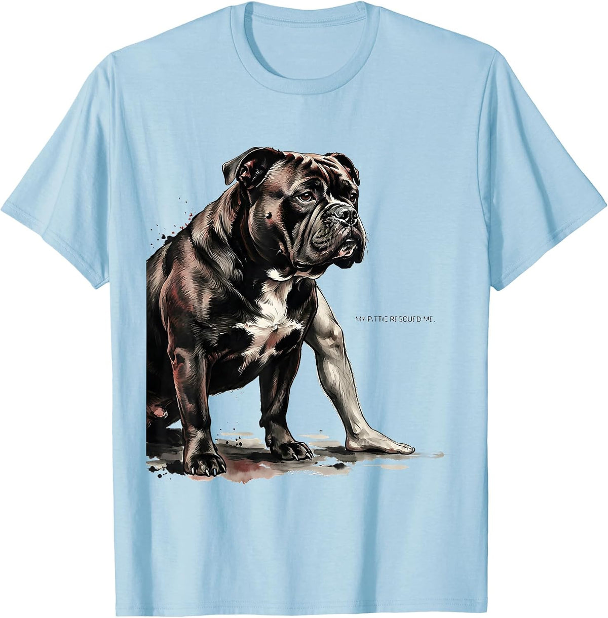 Men's My Pittie Rescued Me Funny Pitbull Dog Mom Humor T-Shirt - Baby Blue