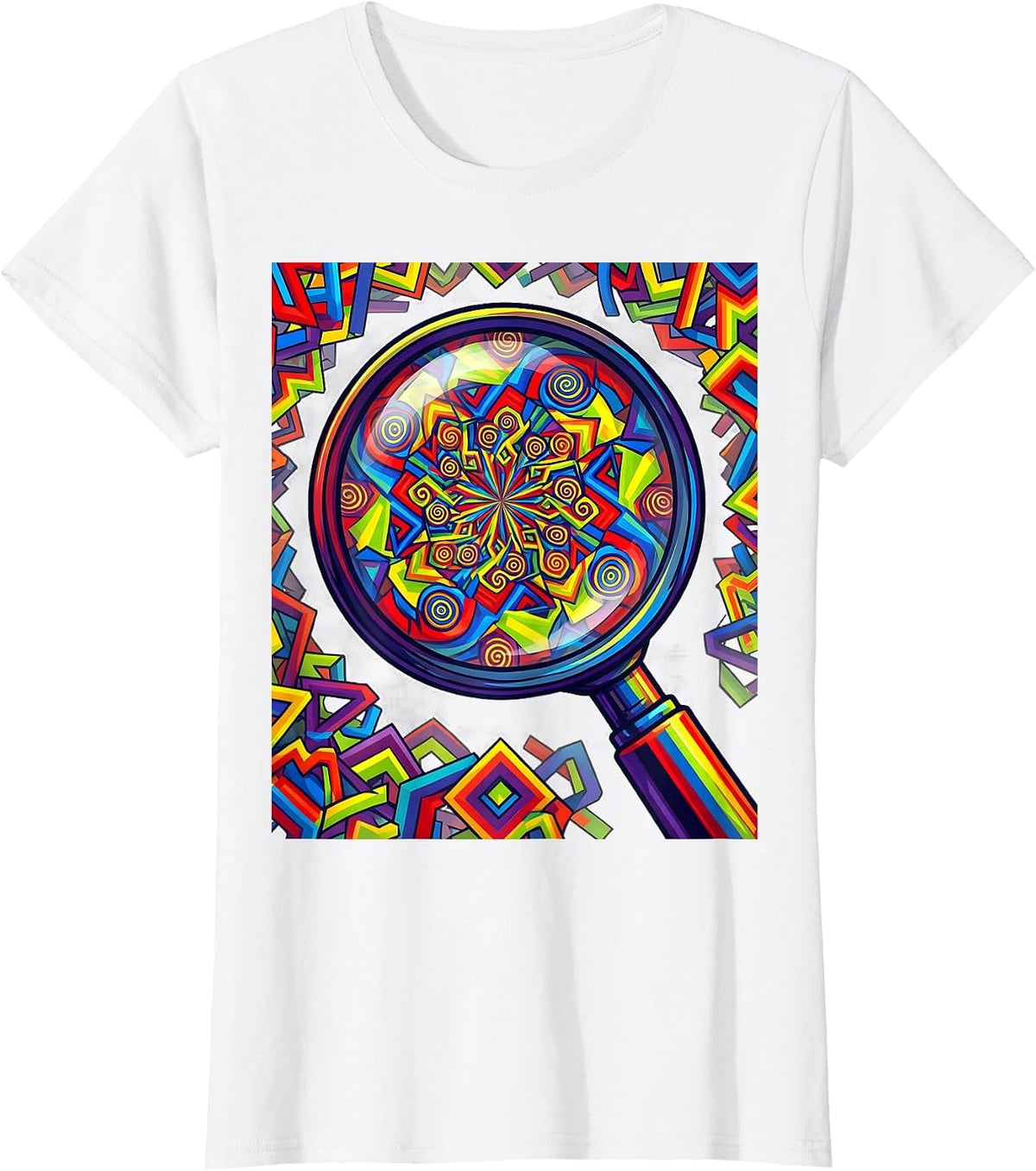 Women's Dyslexia Magnifying Glass Hidden Patterns Design T-Shirt - White