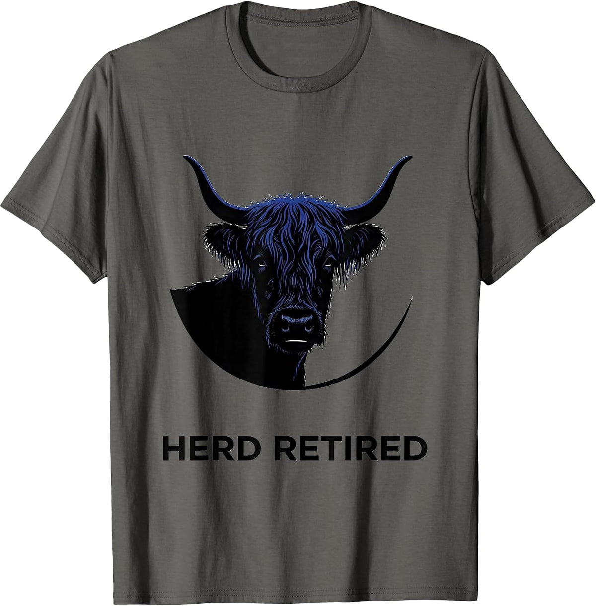 Herd Retired Funny Highland Cow Cozy Sleepshirt Humor T-Shirt - Asphalt Grey