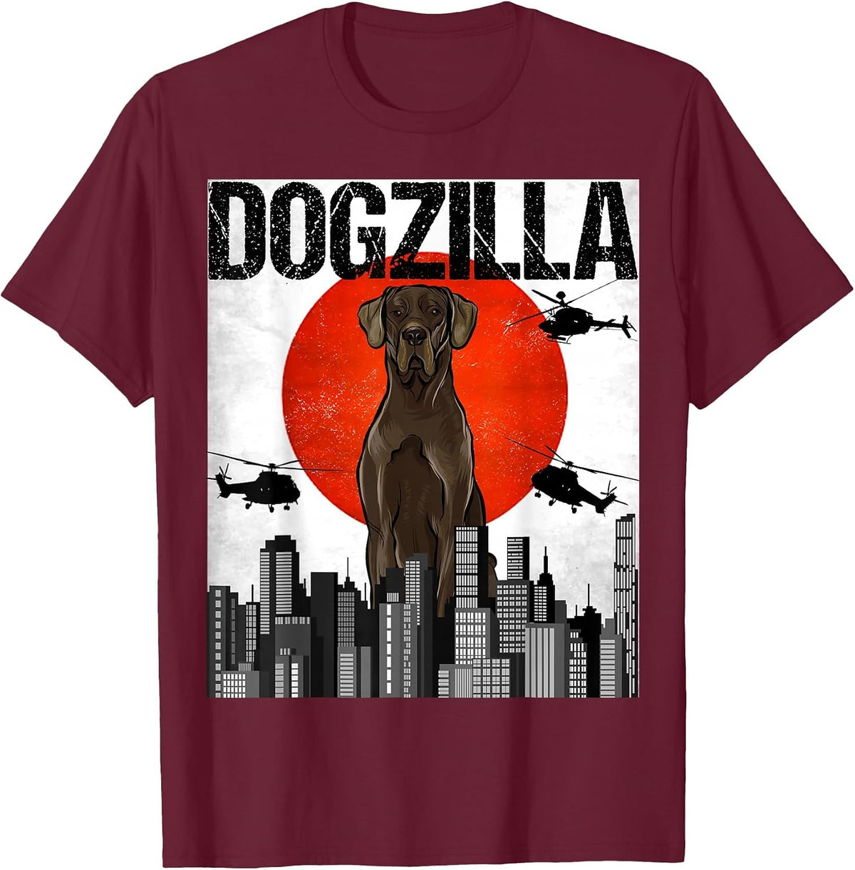 Funny Vintage Japanese Dogzilla Black Great Dane T-Shirt - Burgundy