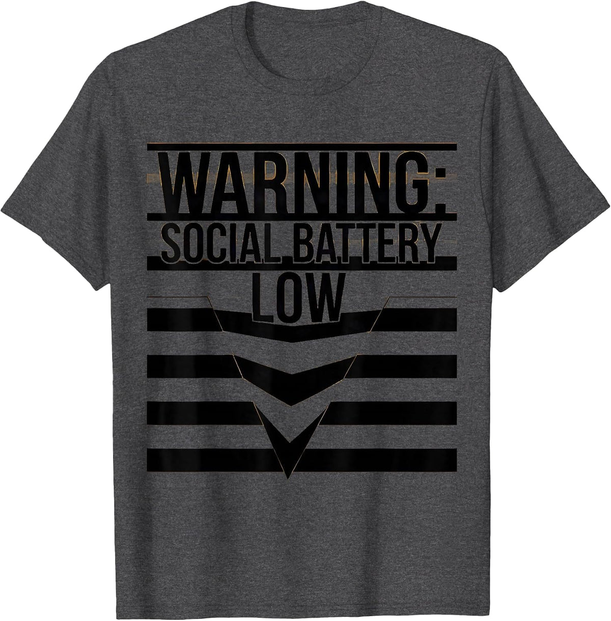 Men's Warning: Social Battery Low Funny Caution Sign Humor T-Shirt - Dark Heather Grey