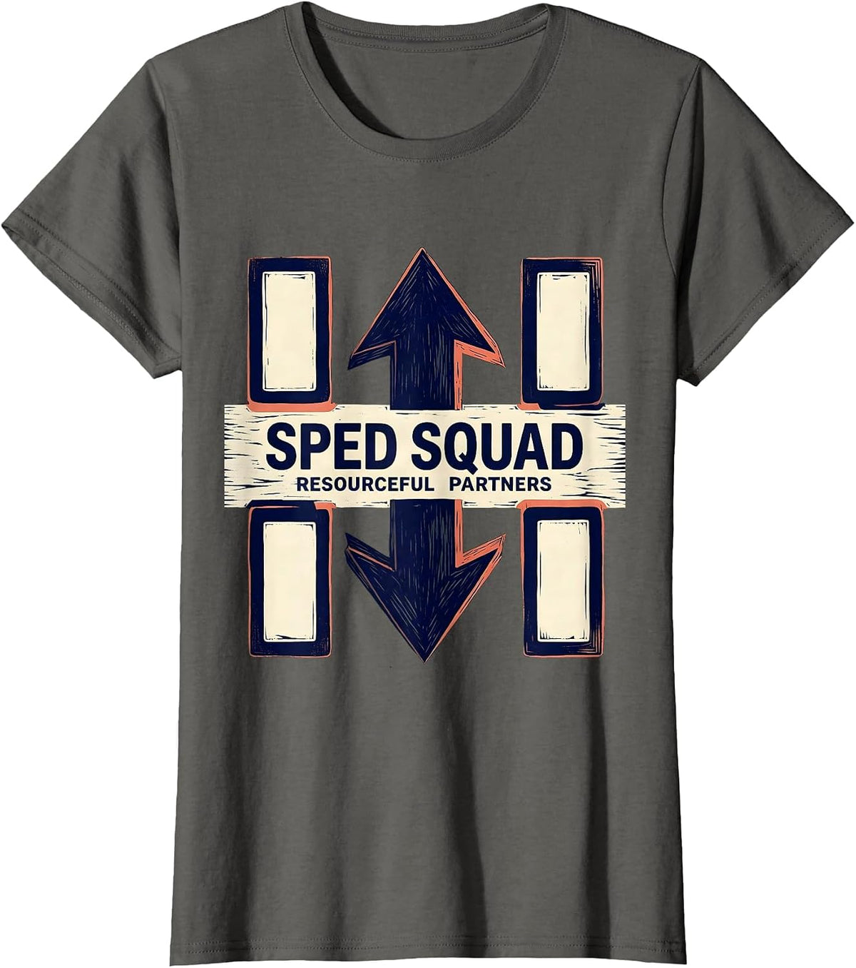 Women's SPED Squad Resourceful Partners Linocut Teacher Appreciation T-Shirt - Asphalt Grey