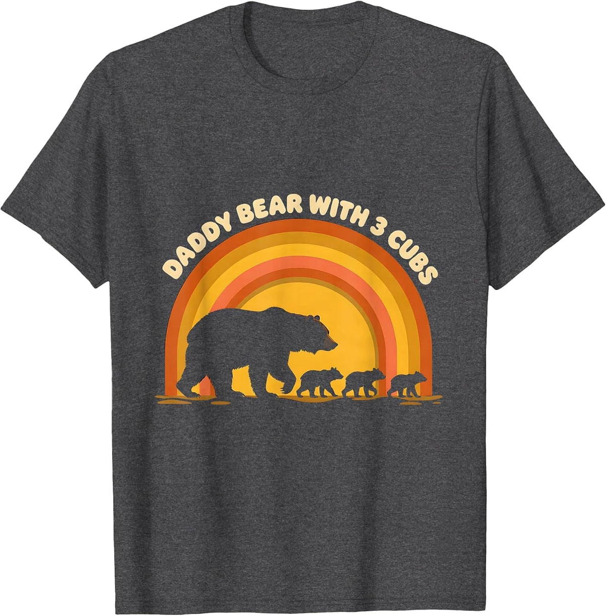 Men's Daddy Bear with 3 Cubs Retro Family Pride Father's Day T-Shirt - Dark Heather Grey