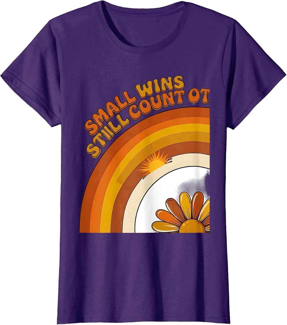 Women's Small Wins Still Count OT Retro Groovy Occupational Therapy T-Shirt - Purple