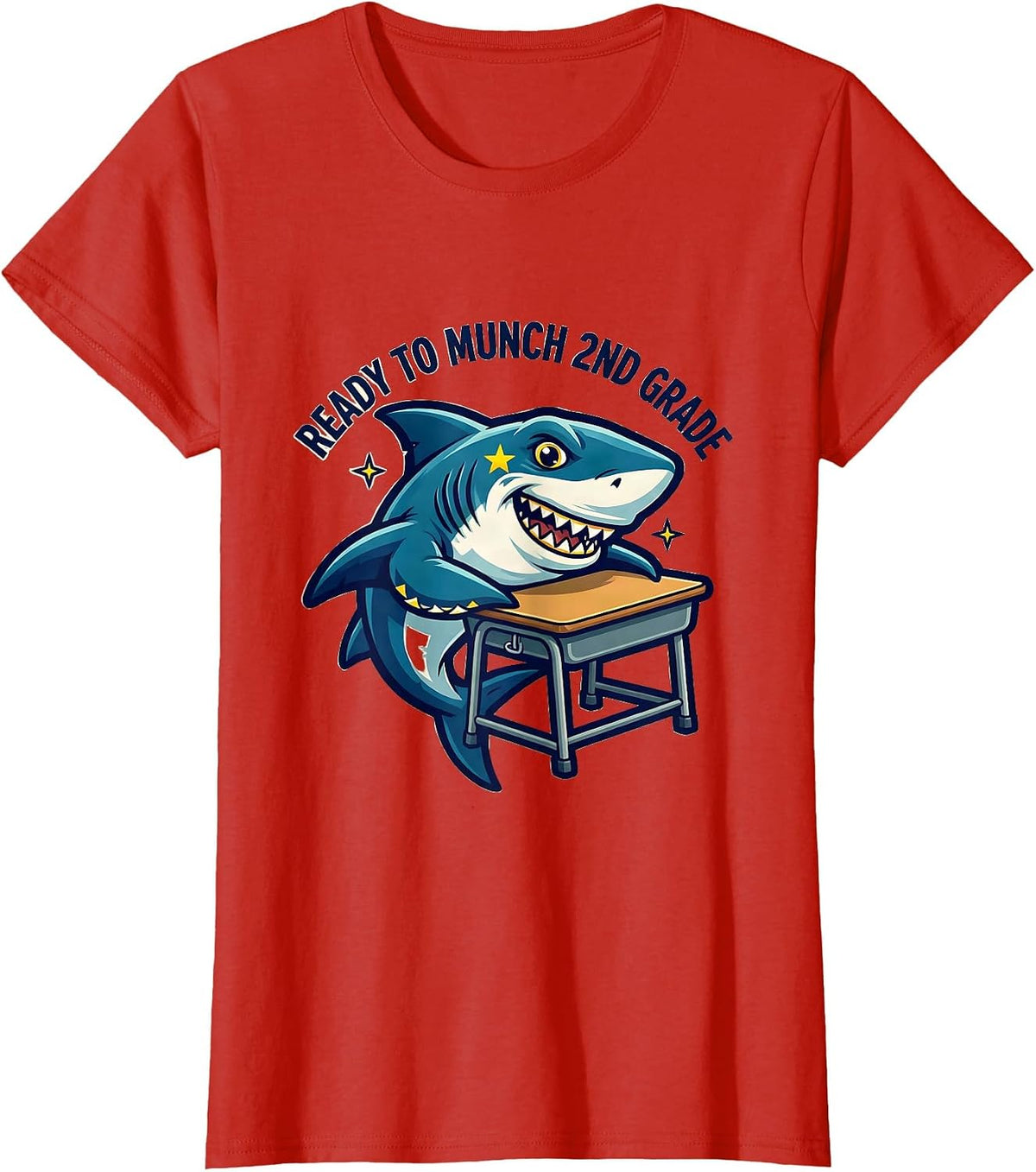Women's Ready To Munch 2nd Grade Funny Shark Back to School Boys T-Shirt - Red