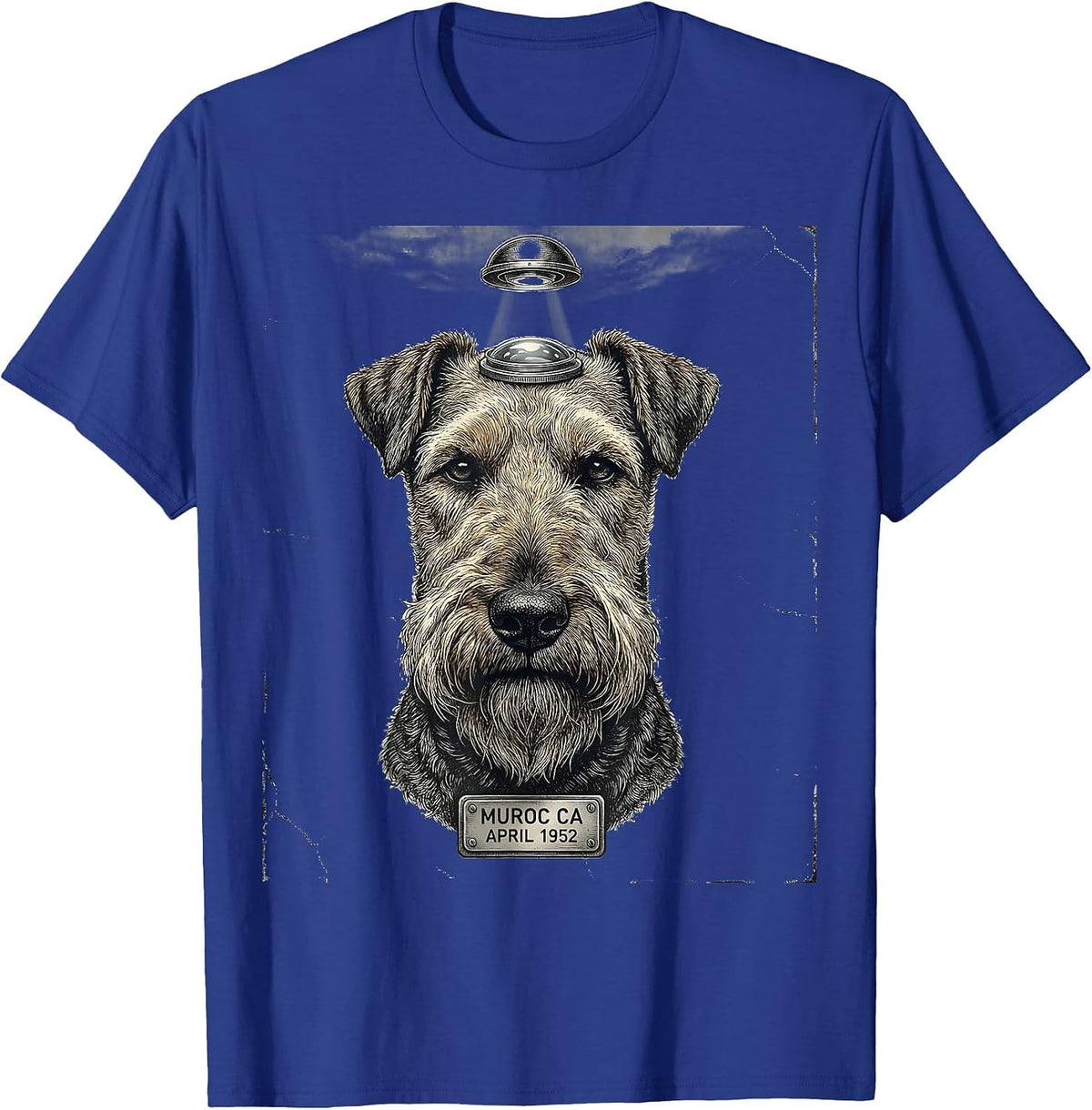 Muroc CA April 1952 Distressed Airedale Terrier UFO Selfie T-Shirt - Royal Blue