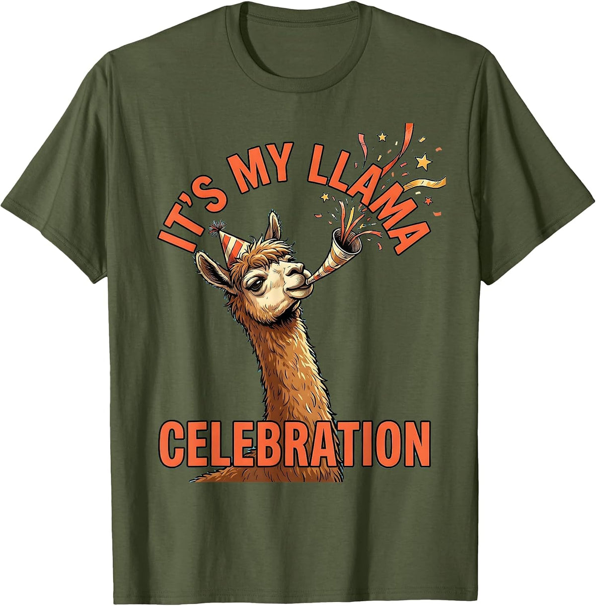 It's My Llama Celebration Funny Llama Alpaca Humor Party T-Shirt - Olive Green