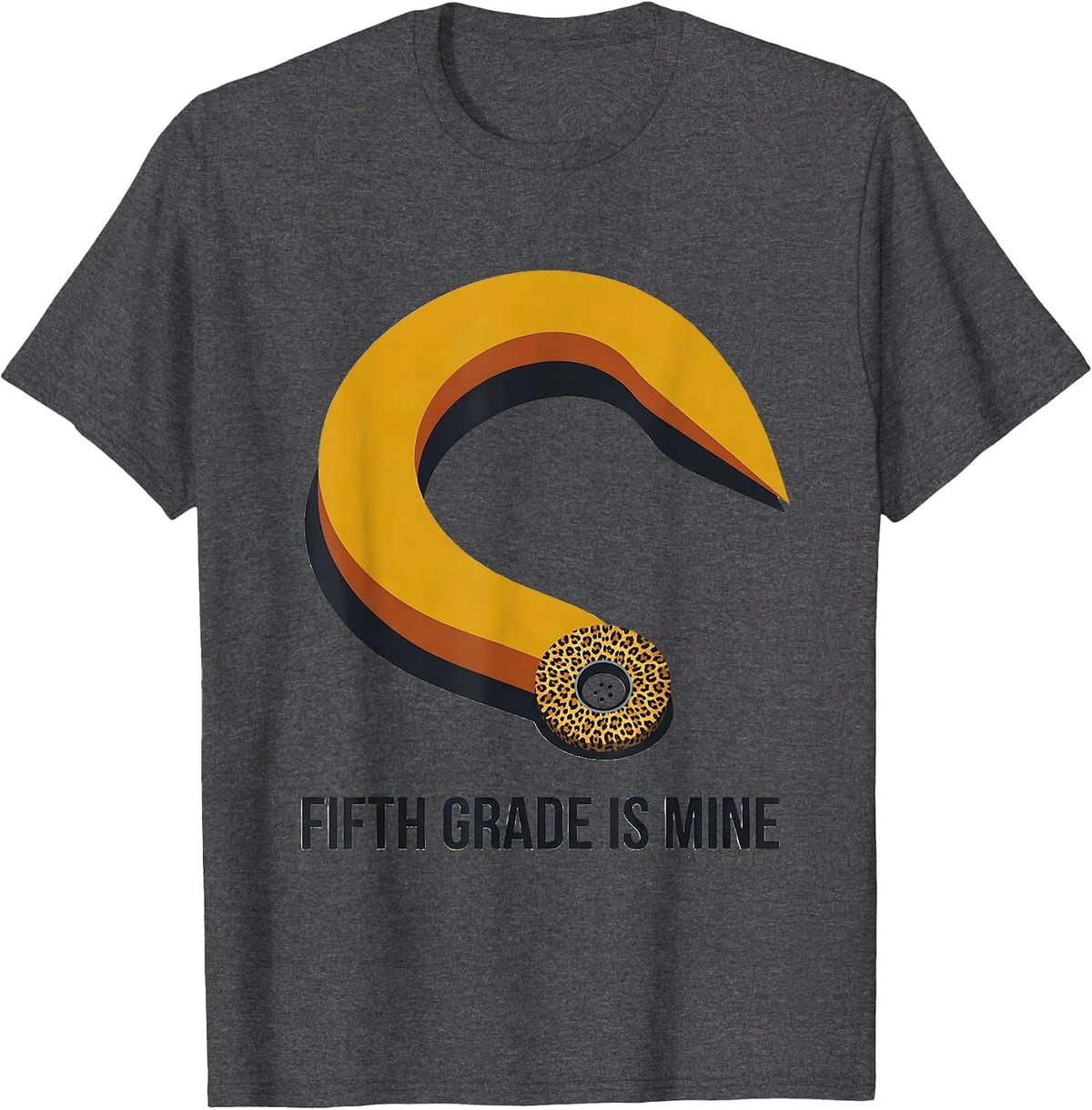 Fifth Grade Is Mine Midcentury Modern Leopard Print Teacher T-Shirt - Dark Heather Grey