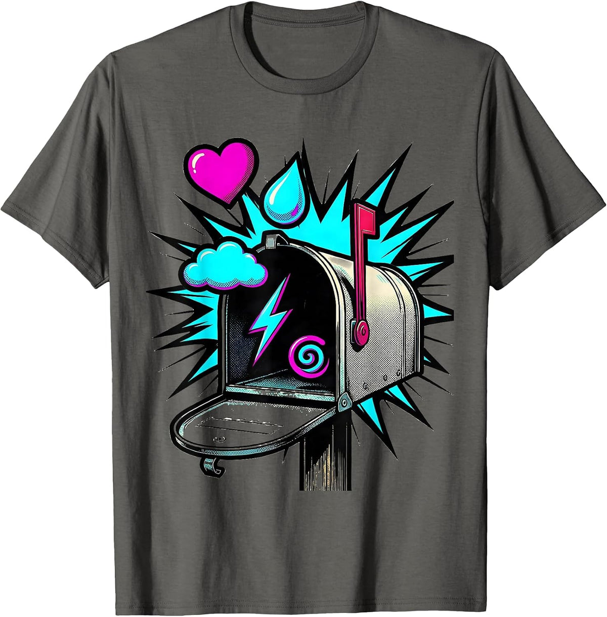 Men's Oversized Mailbox Pop Art Mental Health Awareness Counselor T-Shirt - Asphalt Grey