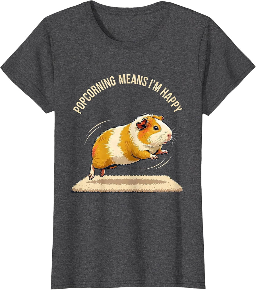 Women's Popcorning Means I’m Happy Funny Guinea Pig Lover Gift T-Shirt - Dark Heather Grey