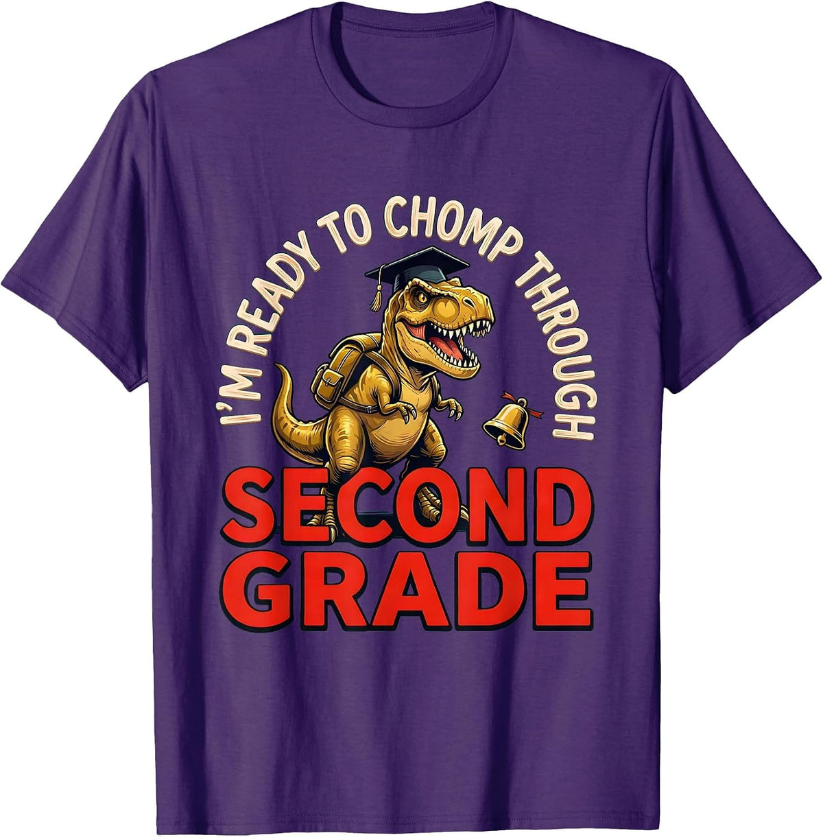 I'm Ready To Chomp Through Second Grade Funny Dinosaur T-Shirt - Purple