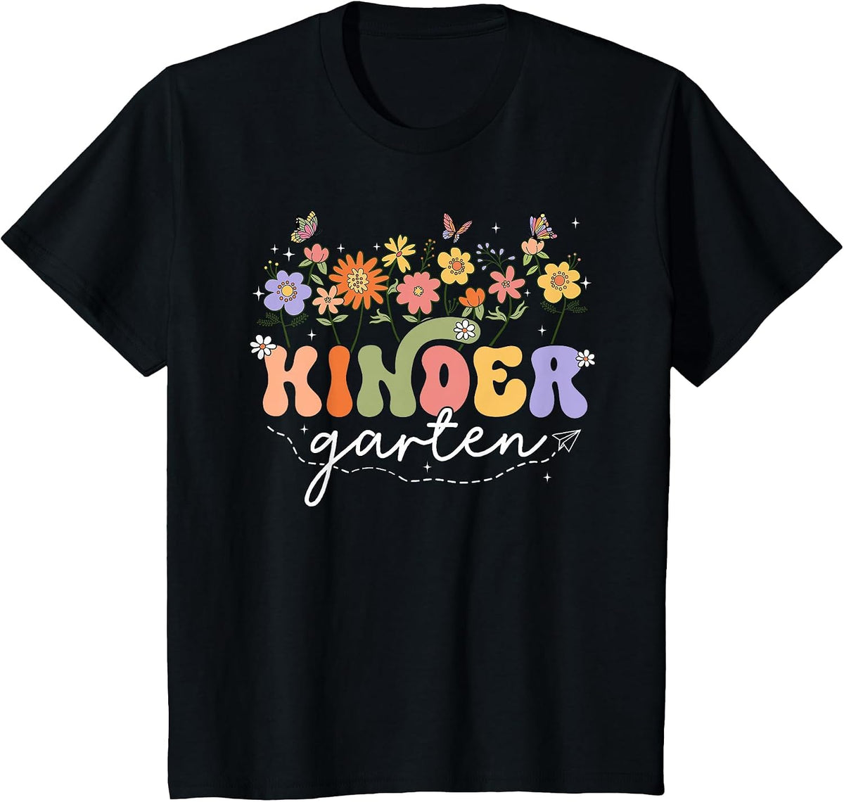 Kindergarten Teacher Wildflower Back to School Floral T-Shirt - Black