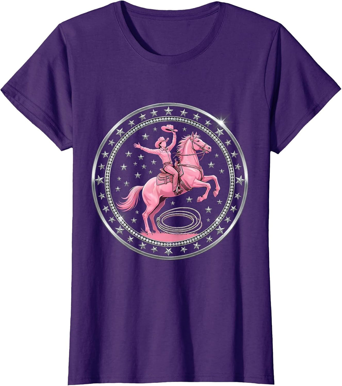 Women's Cowgirl Bareback Jump Western Rodeo Graphic T-Shirt - Purple
