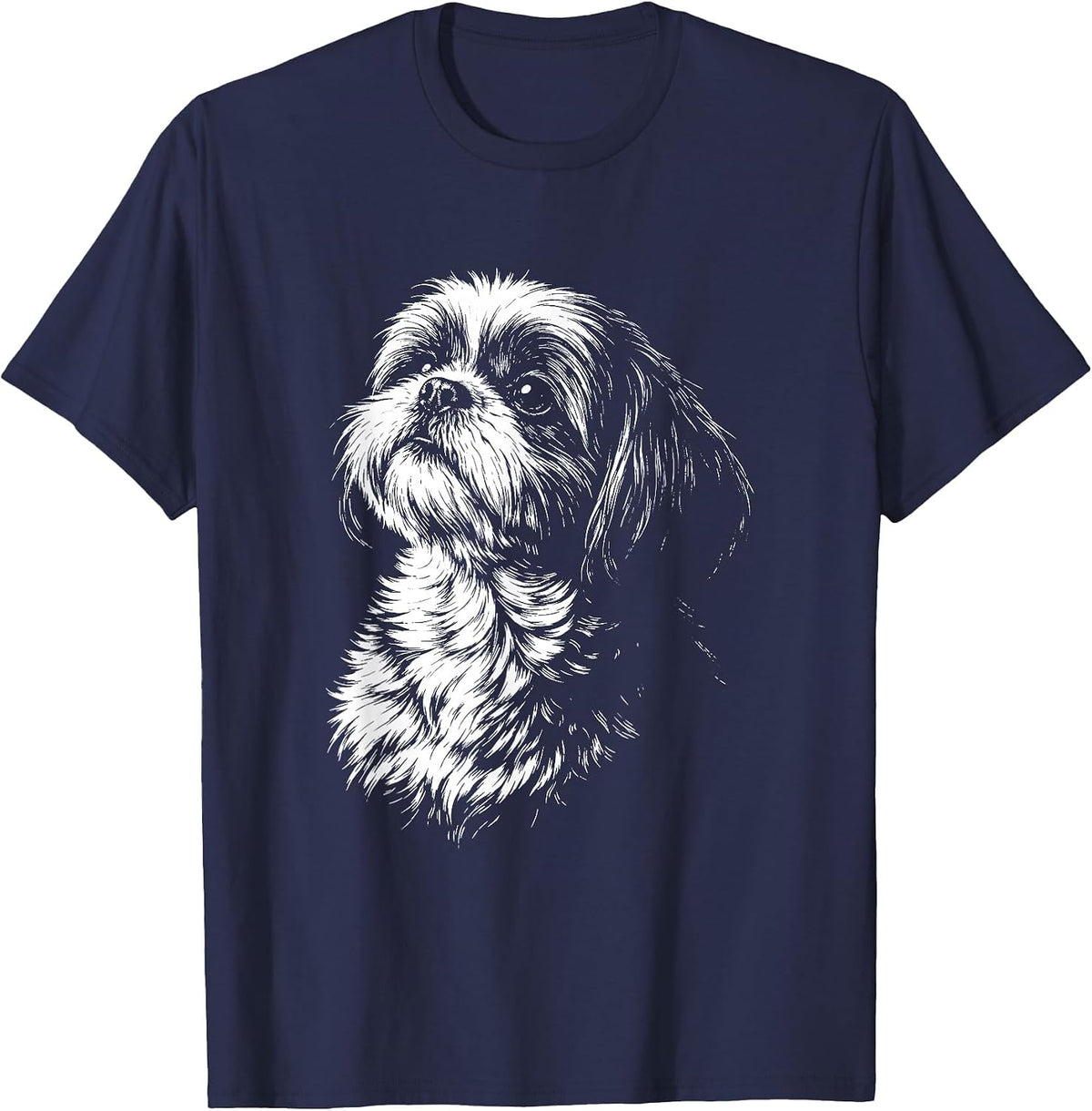 Shih Tzu Portrait Black and White Dog Lover T-Shirt - Navy Blue