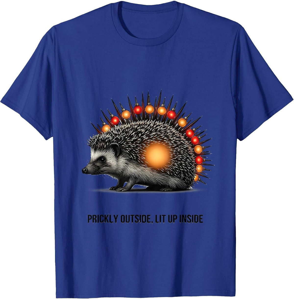 Men's Prickly Outside, Lit Up Inside Cute Hedgehog Christmas T-Shirt - Royal Blue