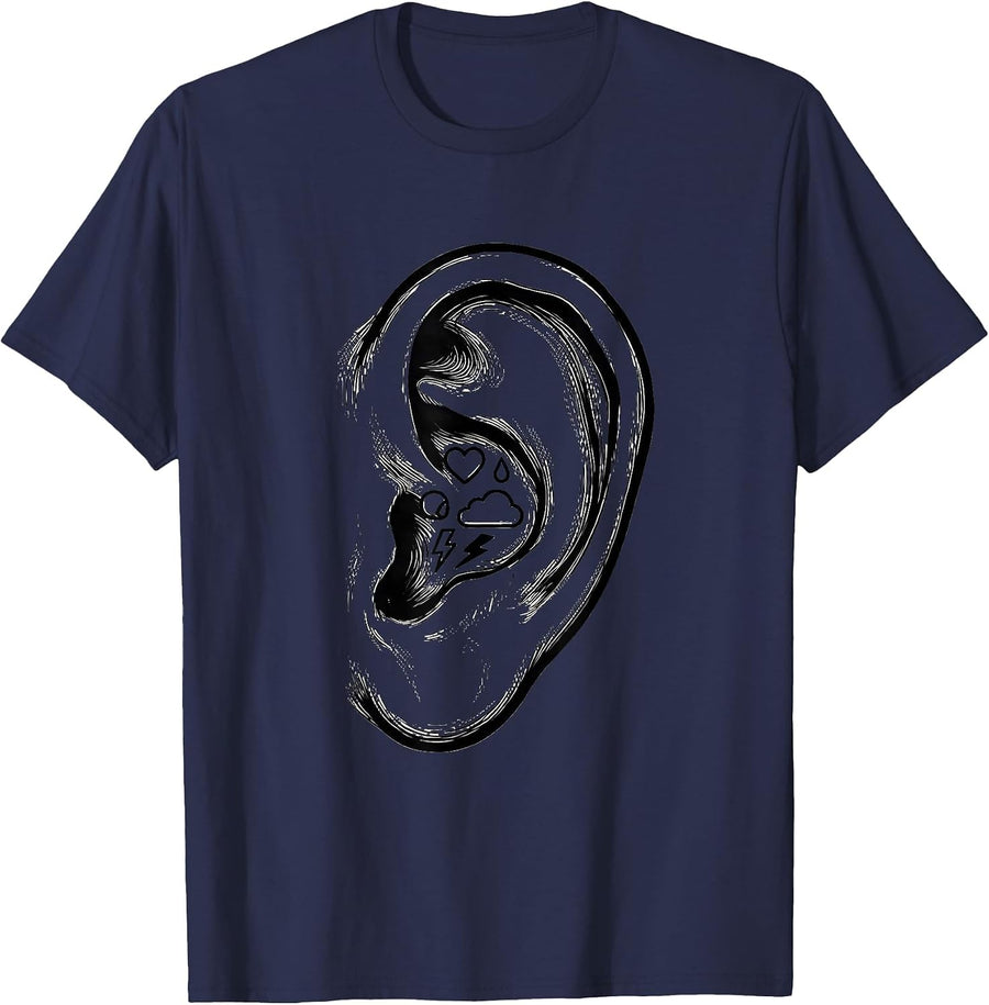 Open Ear Emotion Symbols Supportive Counselor Mental Health T-Shirt - Navy Blue