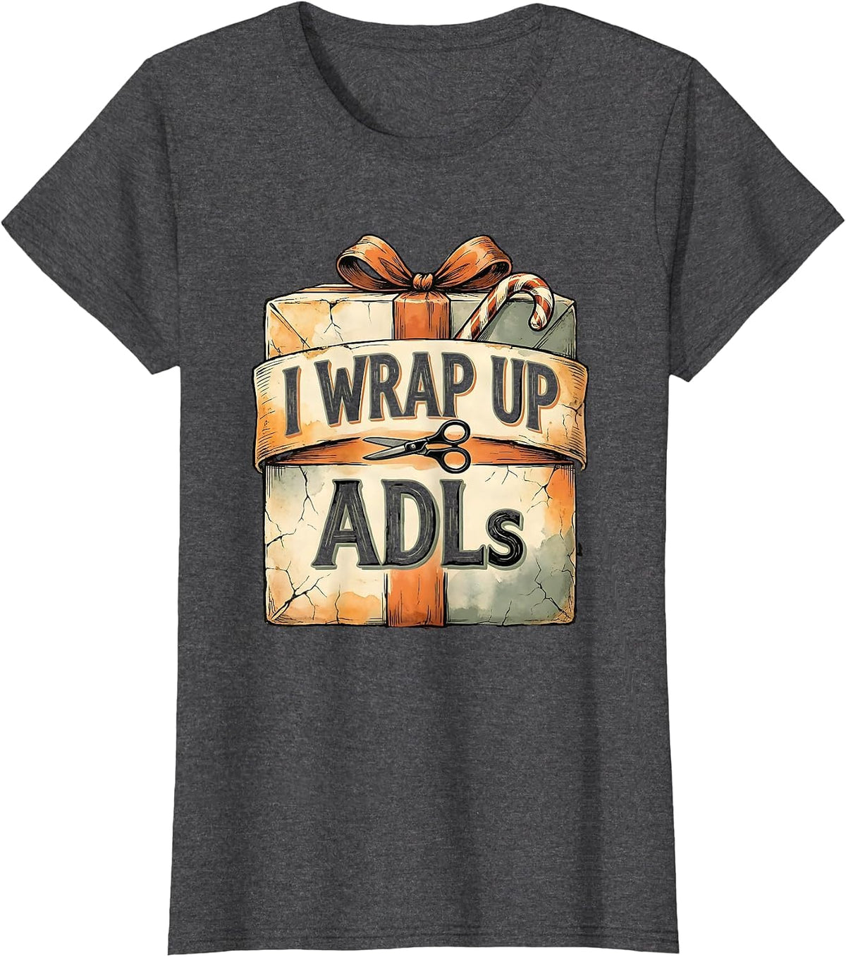 Women's I Wrap Up ADLs Boho Summer Occupational Therapist Christmas T-Shirt - Dark Heather Grey
