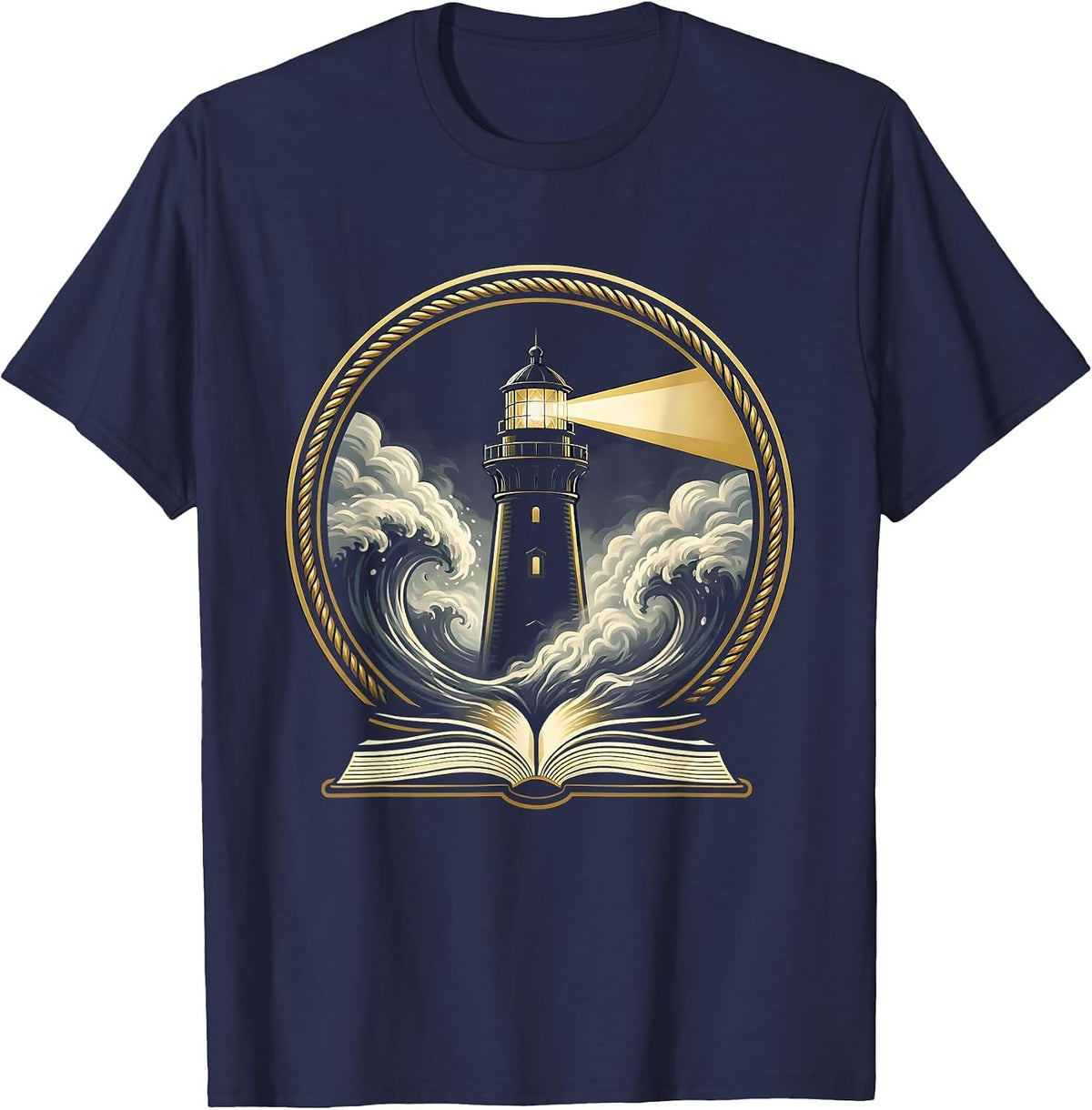 Men's Dyslexia Awareness Lighthouse Through Stormy Fog T-Shirt - Navy Blue