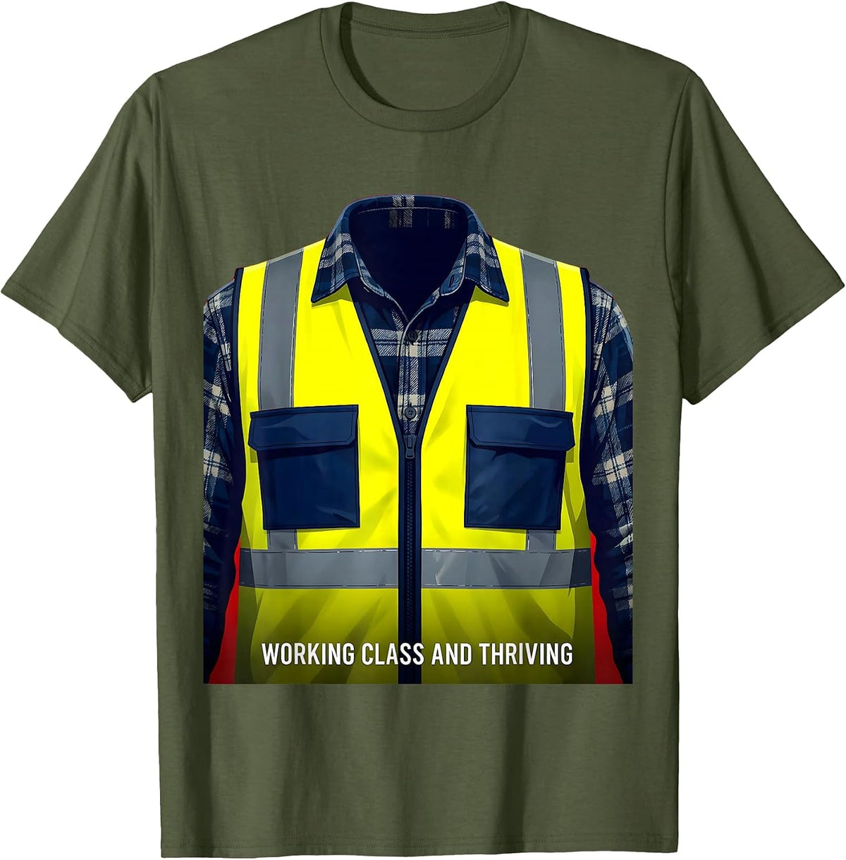 Working Class and Thriving Labor Day Design T-Shirt - Olive Green