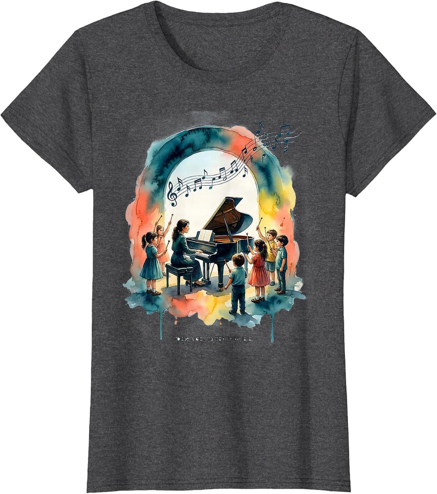 Women's Today I Get To Teach Music Watercolor Music Teacher Back T-Shirt - Dark Heather Grey