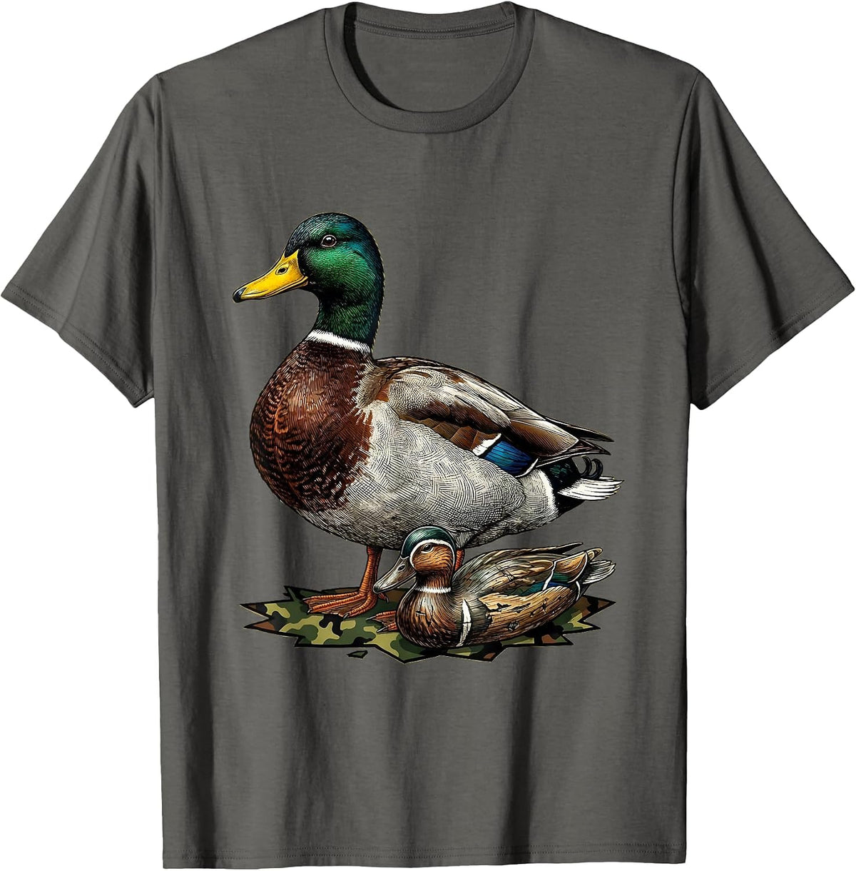 Men's Mallard Drake Waterfowl Hunter Camo Duck Hunting T-Shirt - Asphalt Grey