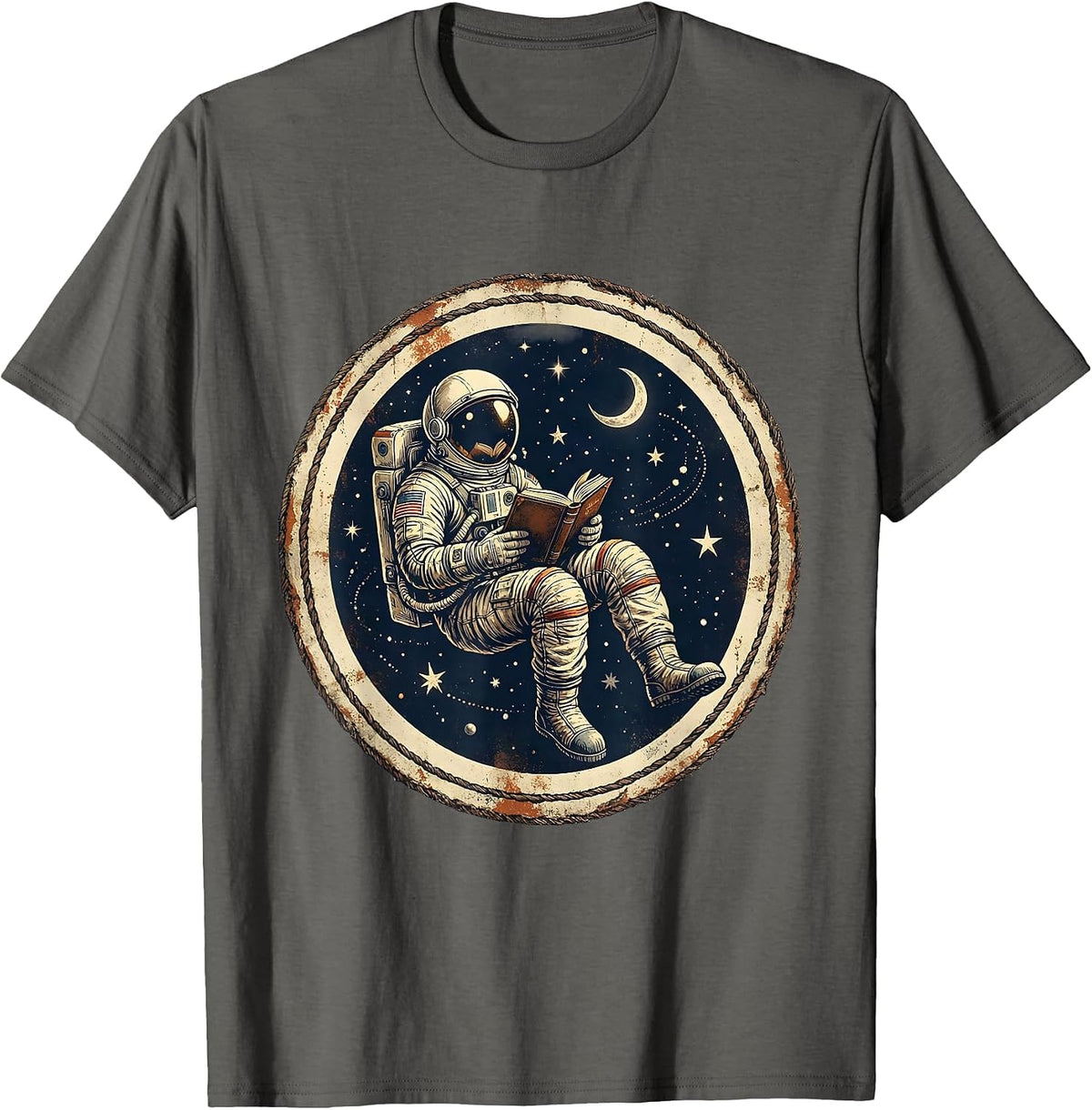 Men's Astronaut Reading in Space Illustration T-Shirt - Asphalt Grey