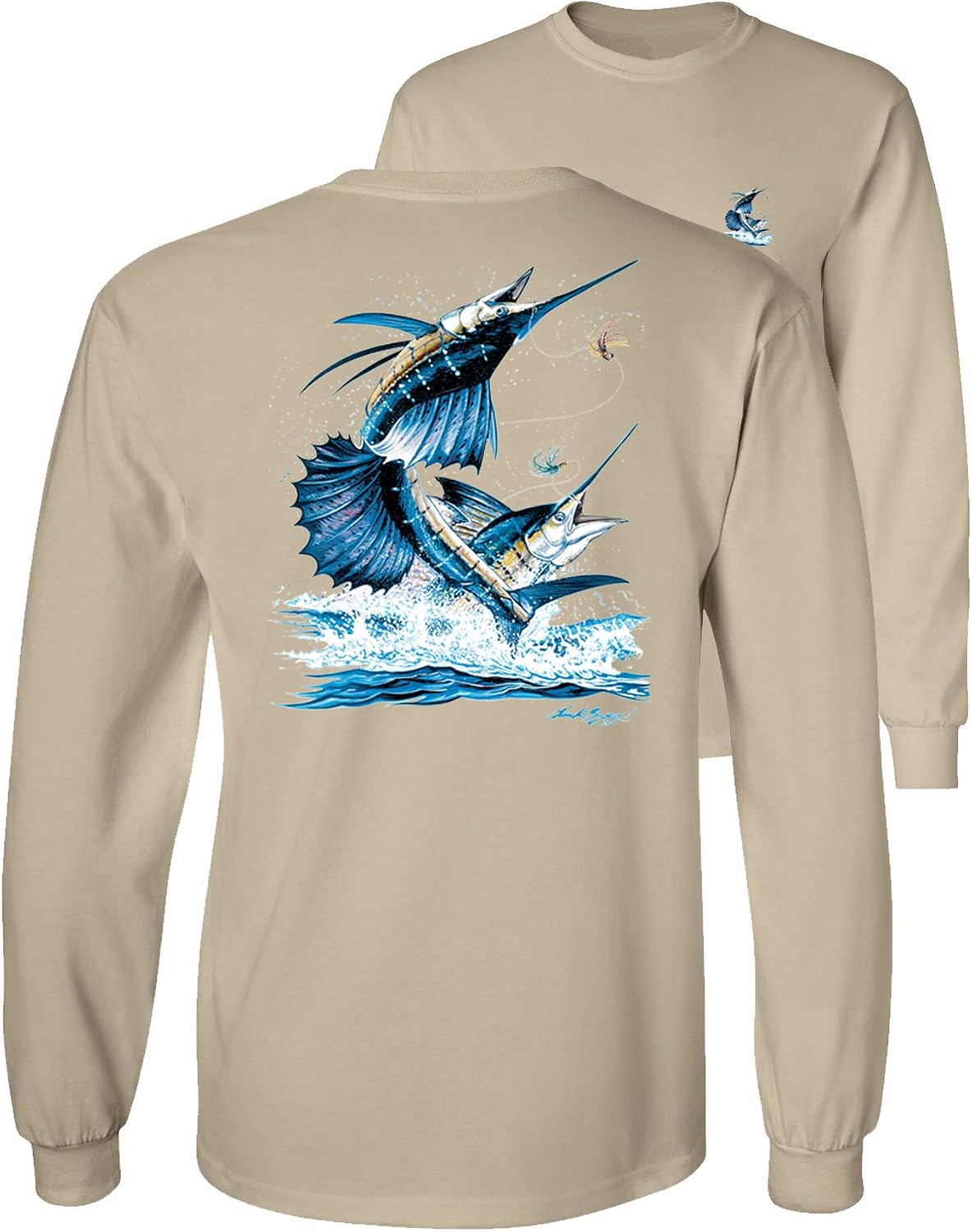 Sailfish DEEP SEA Fishing Salt Water Fish Long Sleeve TEE - Sand