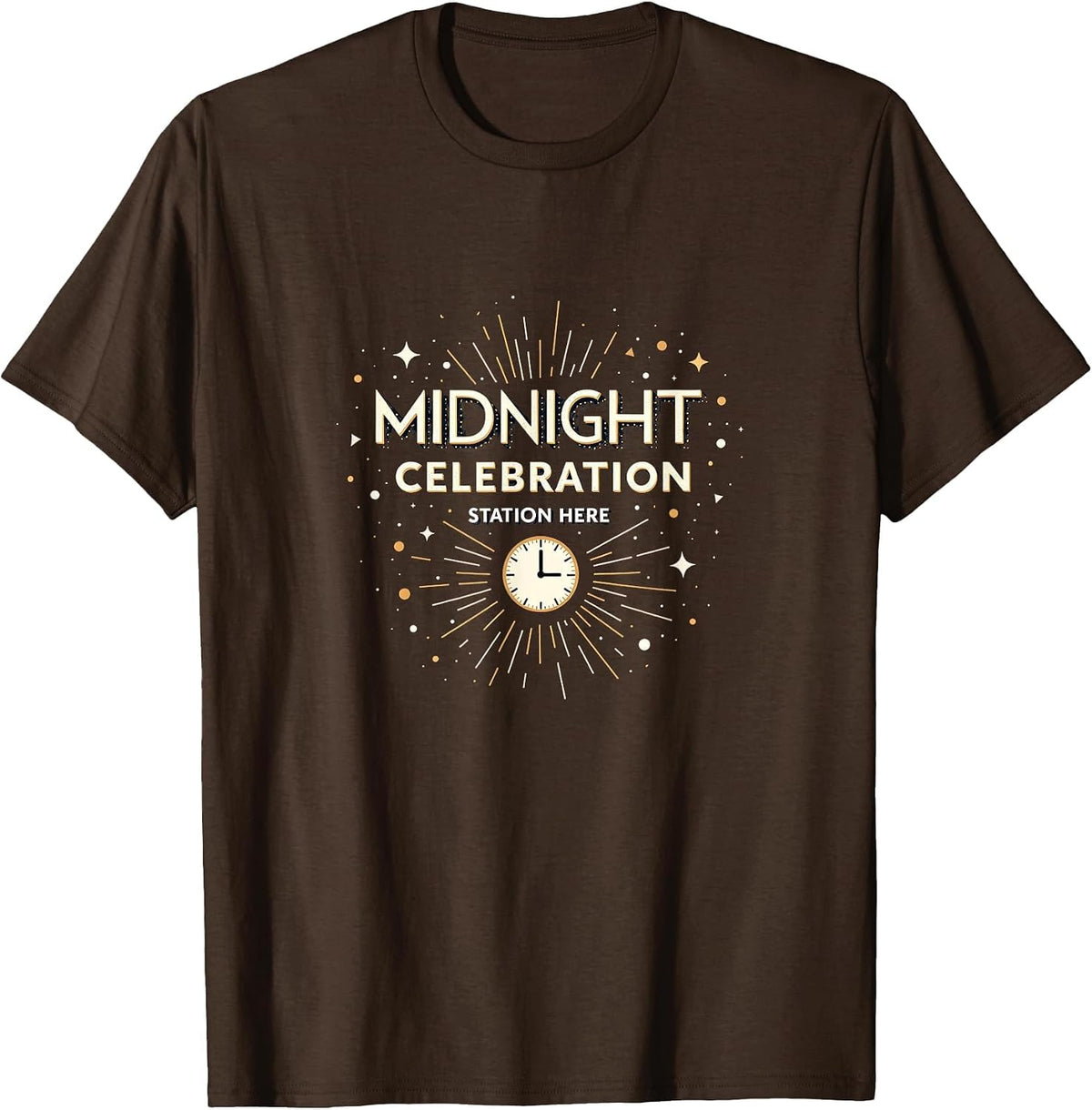 Midnight Celebration Station Here New Year Design T-Shirt - Brown