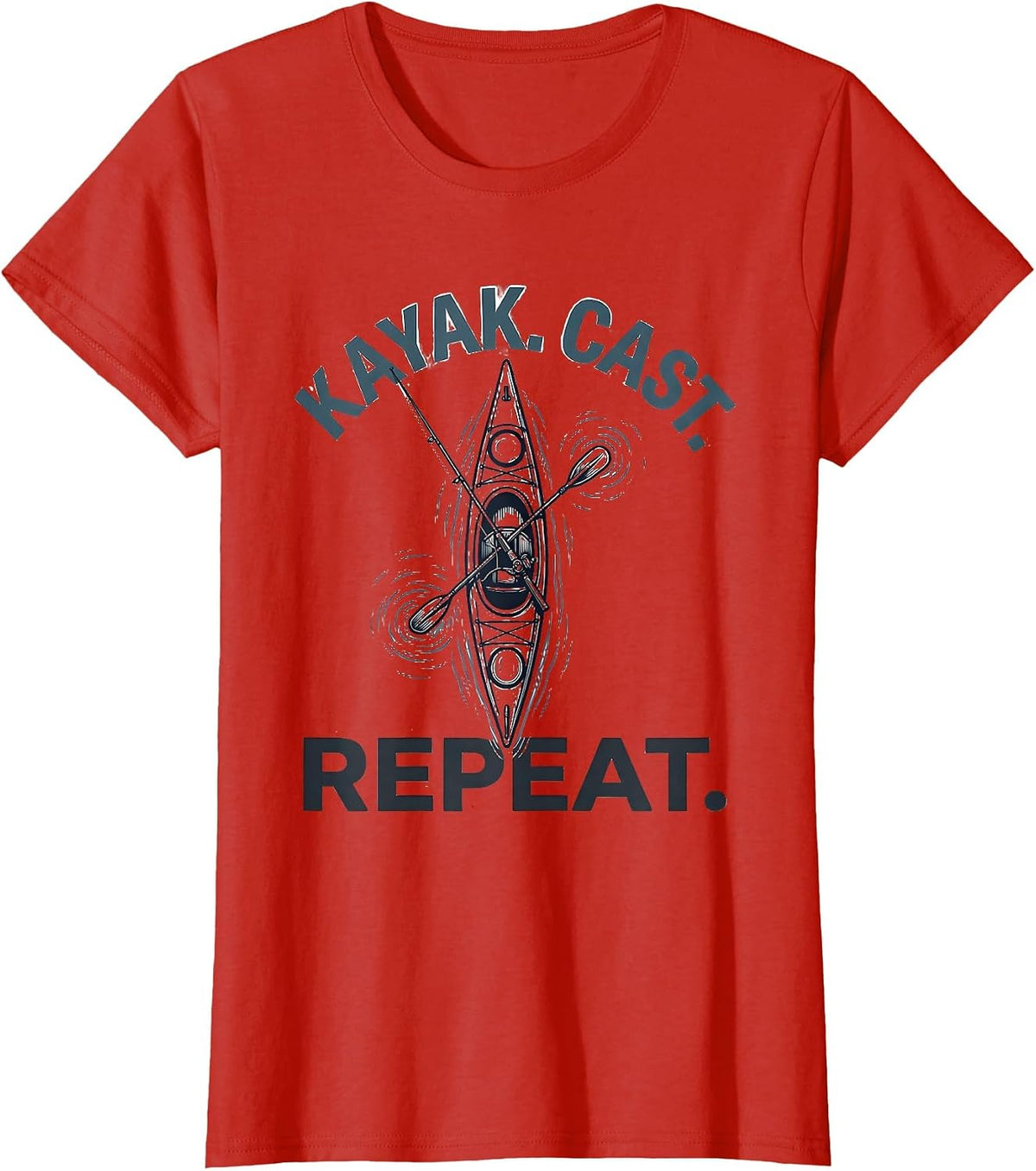 Kayak. Cast. Repeat. Fishing Kayak Design T-Shirt - Red