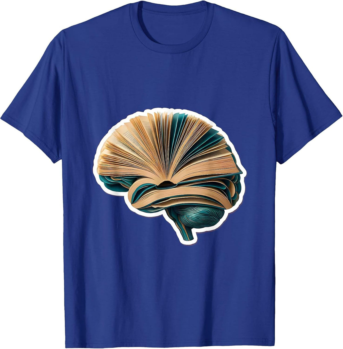 Reading Teacher Brain Book Pages Illustration T-Shirt - Royal Blue