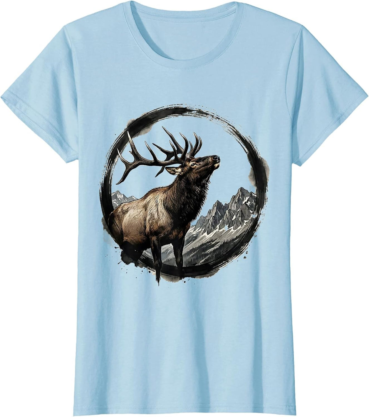 Elk Bugling on Rocky Mountain Ridge T-Shirt - Baby Blue