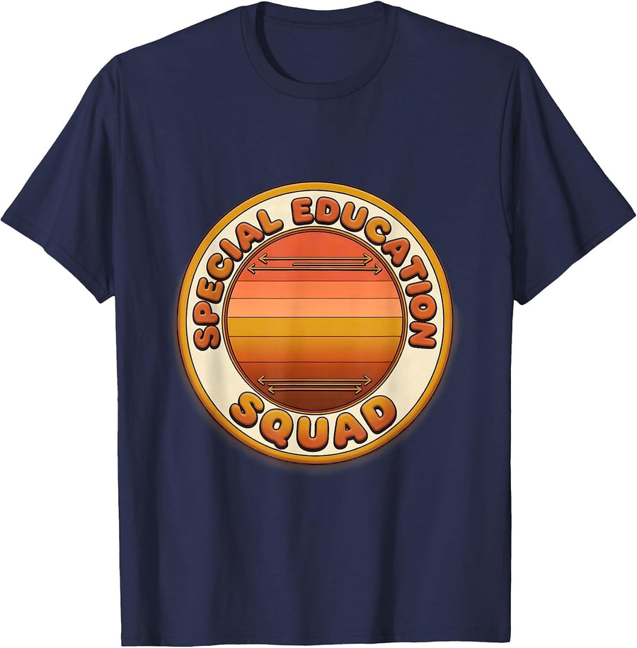 Special Education Squad Retro 70s Teacher Appreciation T-Shirt - Navy Blue