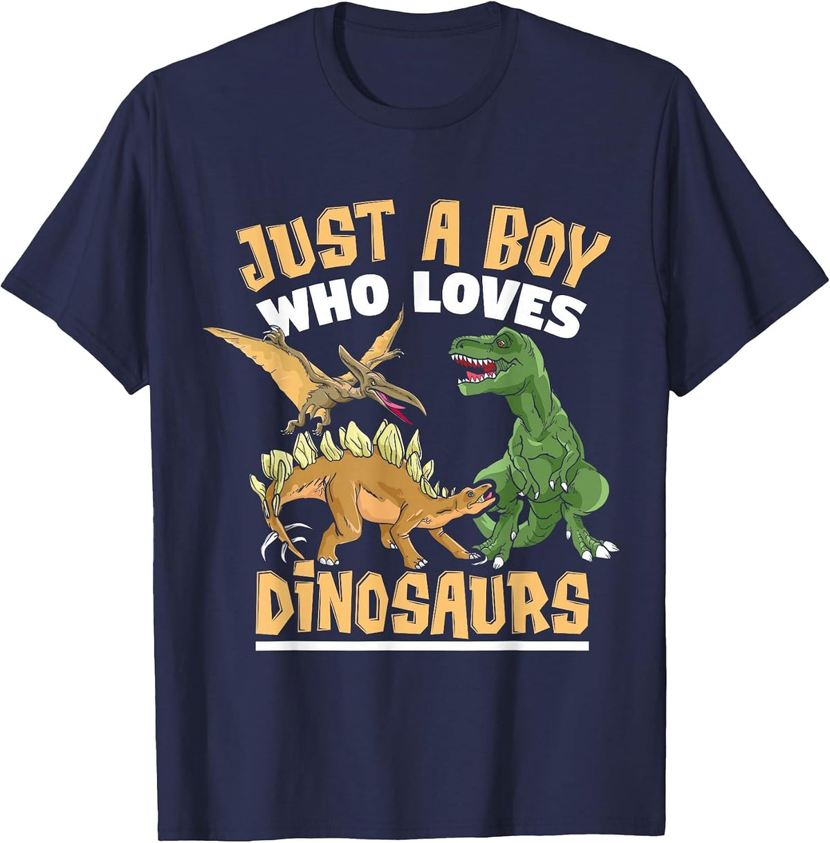 Just a Boy Who Loves Dinosaurs Schoolboys and Paleontologist T-Shirt - Navy Blue