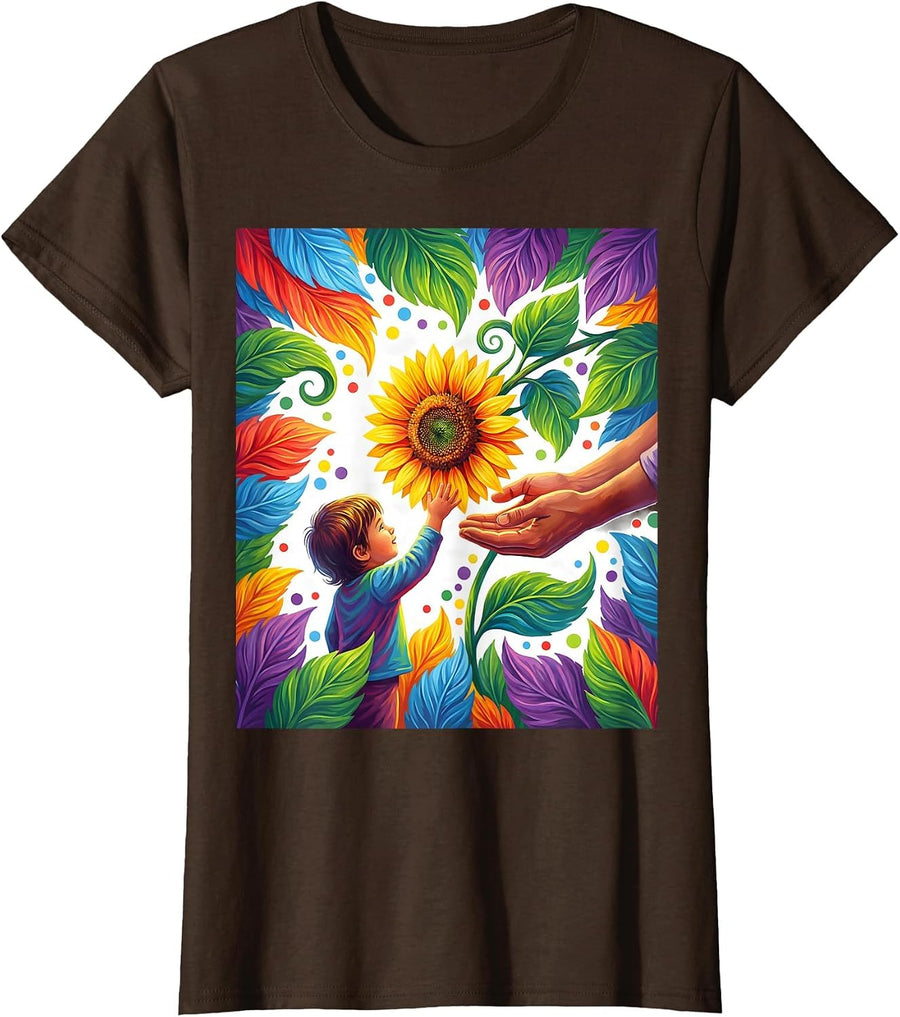 Women's Prek Teacher Flower Gift Cute Illustration T-Shirt - Brown