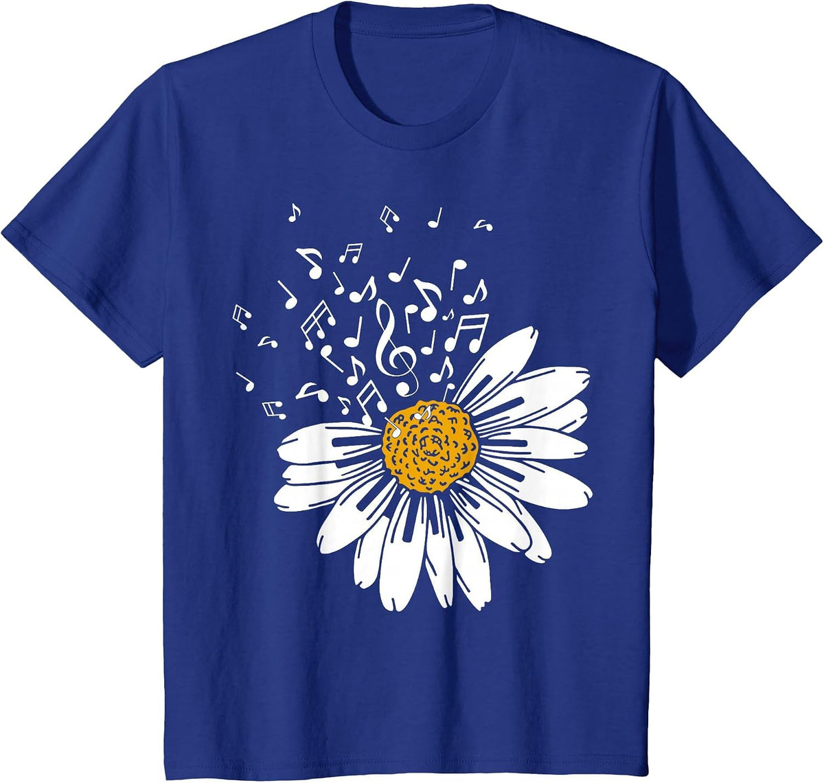 Daisy Flower Music Notes Clef Teacher Musicians Music Lover T-Shirt - Royal Blue