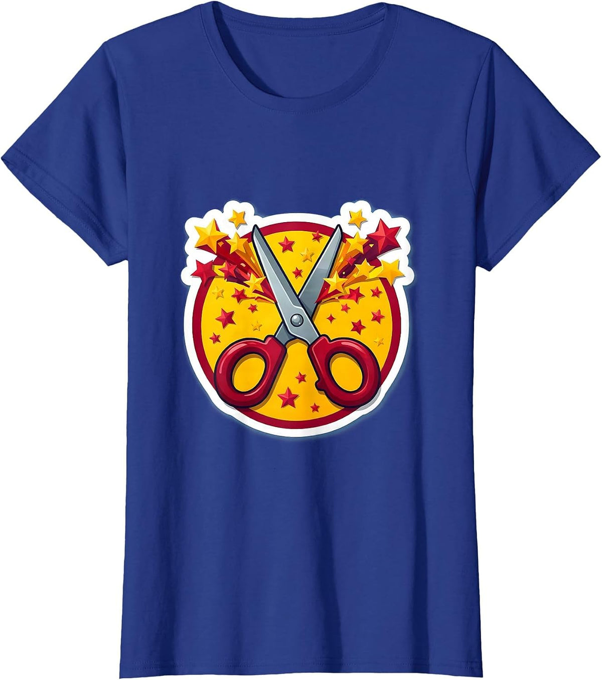 Women's Preschool Teacher Scissors Cutting Stars Graphic T-Shirt - Royal Blue