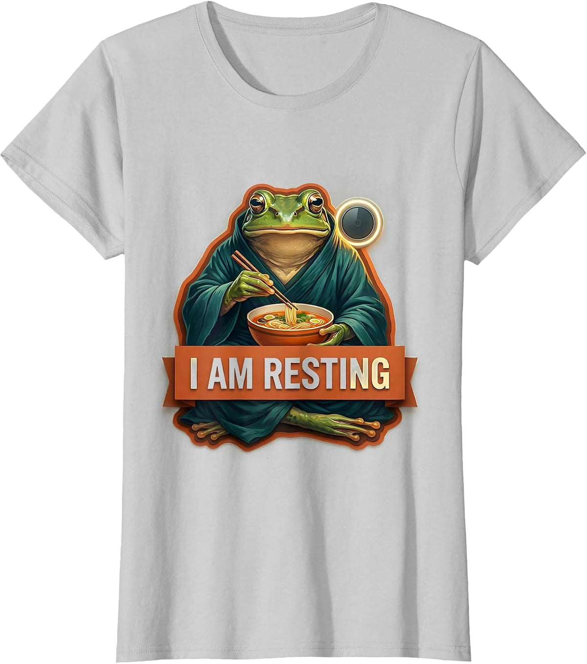 I Am Resting Funny Grumpy Frog Eat Ramen and Scroll Phone T-Shirt - Silver Grey