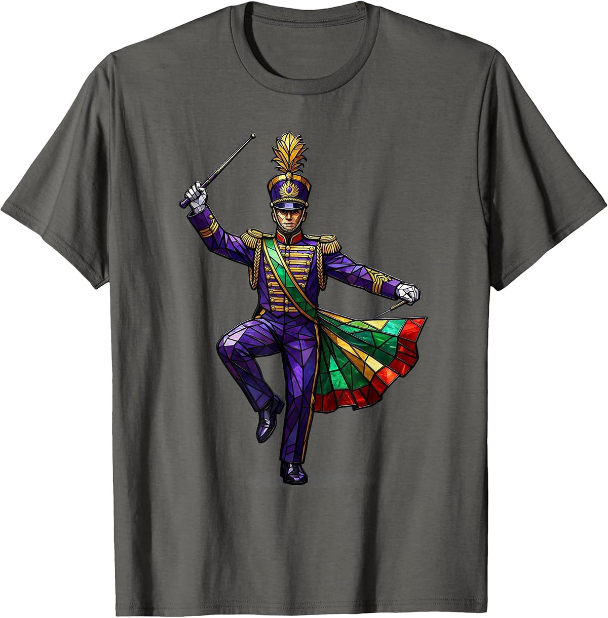 Men's Mardi Gras Drum Major Parade Strut Illustration T-Shirt - Asphalt Grey